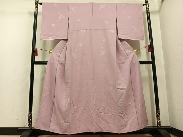 平和屋着物●上質な色無地　草花地紋　水柿色　正絹　逸品　AABL7428ph