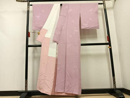 平和屋着物●上質な色無地　草花地紋　水柿色　正絹　逸品　AABL7428ph