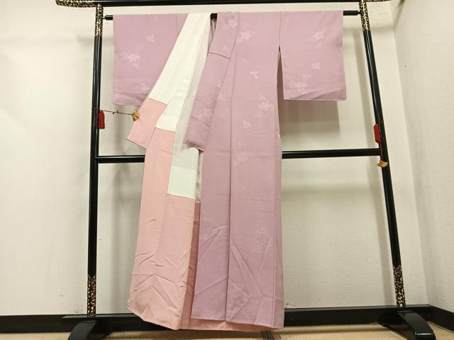 平和屋着物●上質な色無地　草花地紋　水柿色　正絹　逸品　AABL7428ph