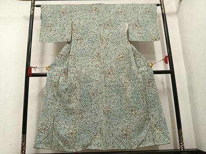 平和屋着物▼上質な小紋　型染め　花尽くし　鬼しぼ縮緬　正絹　逸品　AABL7442ph