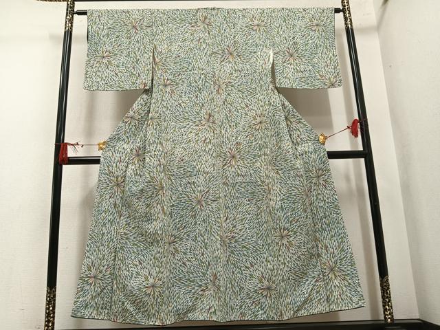 平和屋着物▼上質な小紋　型染め　花尽くし　鬼しぼ縮緬　正絹　逸品　AABL7442ph