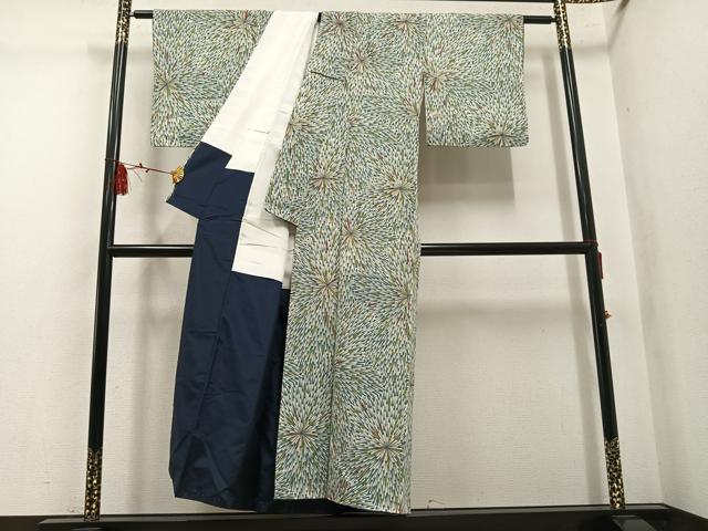平和屋着物▼上質な小紋　型染め　花尽くし　鬼しぼ縮緬　正絹　逸品　AABL7442ph