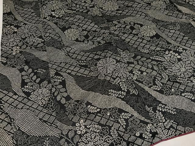平和屋着物●上質な小紋　草花文　濃紺地　正絹　逸品　AABL7443ph