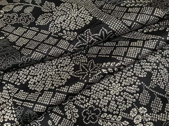平和屋着物●上質な小紋　草花文　濃紺地　正絹　逸品　AABL7443ph