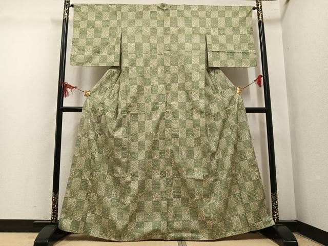 平和屋着物●本場大島紬　染大島　市松文　正絹　逸品　AABL7445ph