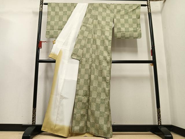 平和屋着物●本場大島紬　染大島　市松文　正絹　逸品　AABL7445ph