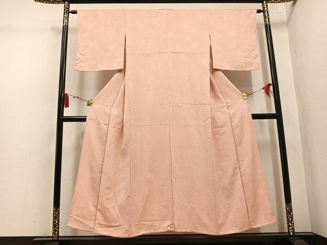 平和屋着物▼上質な色無地　草花地紋　肉色　正絹　逸品　AABL7451ph