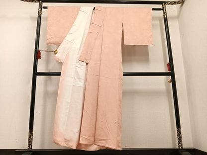 平和屋着物▼上質な色無地　草花地紋　肉色　正絹　逸品　AABL7451ph