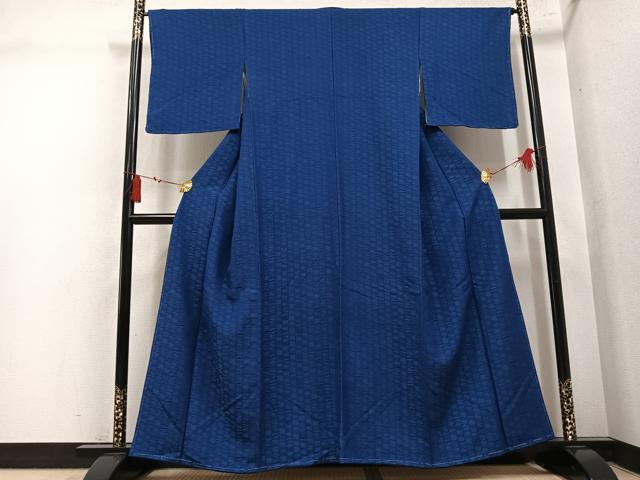 平和屋着物●上質な色無地　紗綾形地紋　藍鉄色　正絹　逸品　未使用　AABL7452ph
