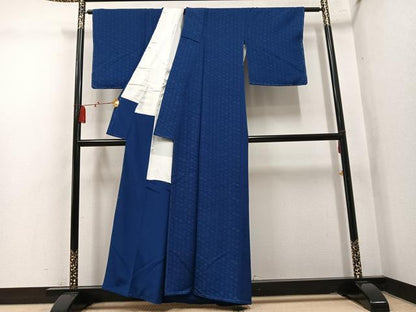 平和屋着物●上質な色無地　紗綾形地紋　藍鉄色　正絹　逸品　未使用　AABL7452ph