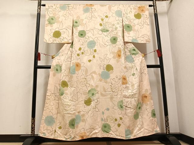 平和屋着物▼上質な小紋　地紋起こし　草花文　正絹　逸品　AABL7456ph