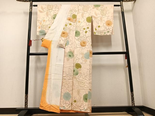 平和屋着物▼上質な小紋　地紋起こし　草花文　正絹　逸品　AABL7456ph