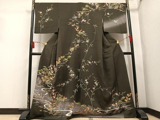 平和屋着物●訪問着　駒刺繍　松竹梅風景文　暈し染め　金彩　正絹　逸品　AABL7457ph