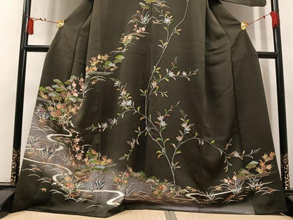 平和屋着物●訪問着　駒刺繍　松竹梅風景文　暈し染め　金彩　正絹　逸品　AABL7457ph