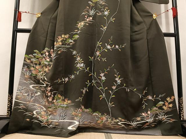 平和屋着物●訪問着　駒刺繍　松竹梅風景文　暈し染め　金彩　正絹　逸品　AABL7457ph