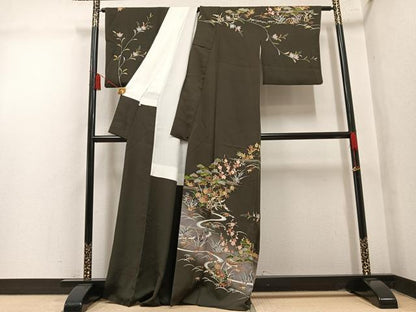 平和屋着物●訪問着　駒刺繍　松竹梅風景文　暈し染め　金彩　正絹　逸品　AABL7457ph