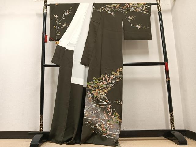 平和屋着物●訪問着　駒刺繍　松竹梅風景文　暈し染め　金彩　正絹　逸品　AABL7457ph