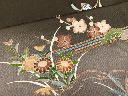 平和屋着物●訪問着　駒刺繍　松竹梅風景文　暈し染め　金彩　正絹　逸品　AABL7457ph