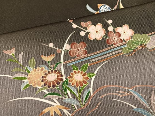 平和屋着物●訪問着　駒刺繍　松竹梅風景文　暈し染め　金彩　正絹　逸品　AABL7457ph