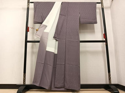 平和屋着物▼上質な色無地　草木地紋　源氏鼠色　正絹　逸品　AABL7460ph