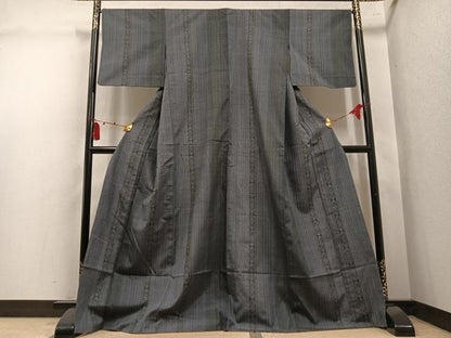 平和屋着物●結城紬　100亀甲　間道　正絹　逸品　AABL7465ph