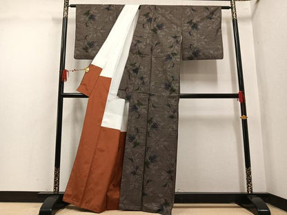 平和屋着物●本場大島紬　9マルキ　葉尽くし　正絹　逸品　AABL7467ph
