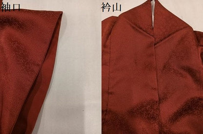 平和屋着物●色無地　文字地紋　紅鳶色　洗える着物　AABL7469ph