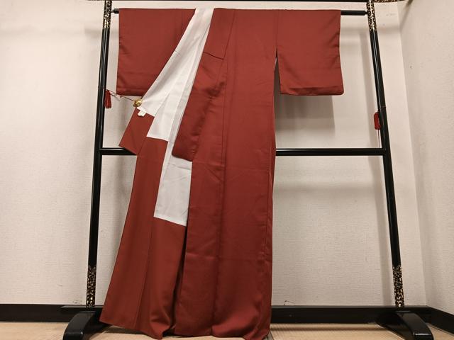 平和屋着物●色無地　文字地紋　紅鳶色　洗える着物　AABL7469ph
