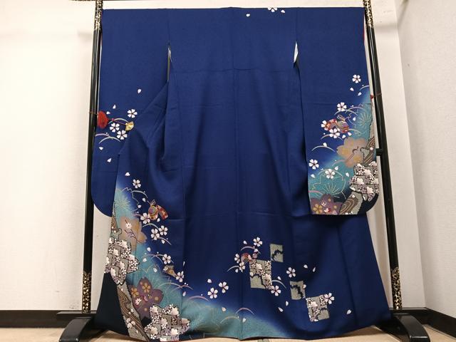 平和屋着物●豪華振袖　駒刺繍　桜　鈴　櫛　簪　暈し染め　金彩　正絹　逸品　AABL7471ph