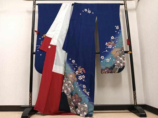 平和屋着物●豪華振袖　駒刺繍　桜　鈴　櫛　簪　暈し染め　金彩　正絹　逸品　AABL7471ph