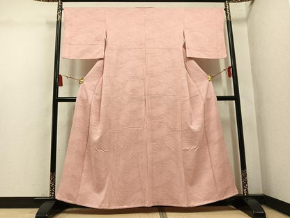 平和屋着物●上質な色無地　立波地紋　赤香色　正絹　逸品　AABL7472ph