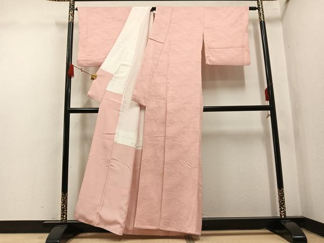平和屋着物●上質な色無地　立波地紋　赤香色　正絹　逸品　AABL7472ph