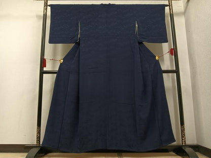 平和屋着物●上質な色無地　流水地紋　藍鉄色　正絹　逸品　AABL7473ph