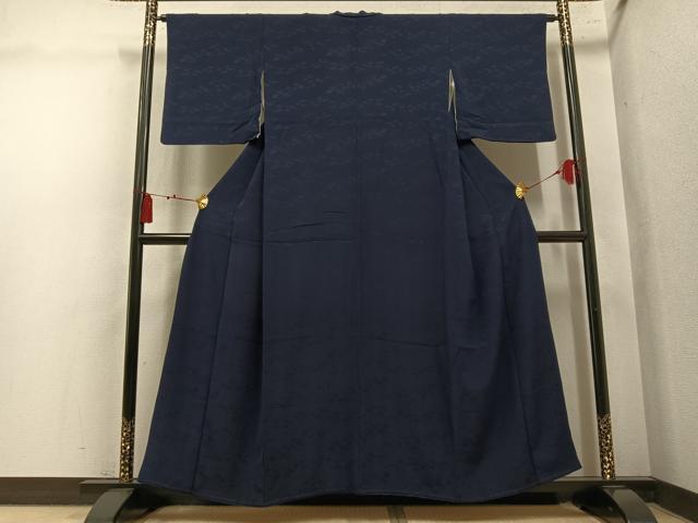 平和屋着物●上質な色無地　流水地紋　藍鉄色　正絹　逸品　AABL7473ph