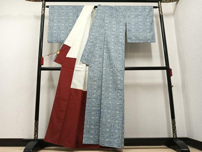 平和屋着物●上質な紬　琉球絣文様　正絹　逸品　AABL7474ph