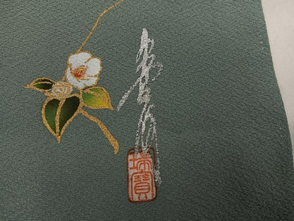 平和屋着物●本草木染作家　瑞鳳　色無地　利休鼠色　正絹　逸品　AABL7479ph