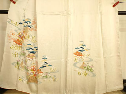 平和屋着物■訪問着　松竹梅流水風景花文　正絹　逸品　AABL7484br