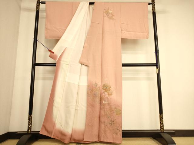 平和屋着物■中国三大刺繍　汕頭刺繍　スワトウ刺繍　訪問着　雪輪吉祥花文　暈し染め　金彩　正絹　逸品　AABL7485br