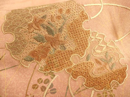 平和屋着物■中国三大刺繍　汕頭刺繍　スワトウ刺繍　訪問着　雪輪吉祥花文　暈し染め　金彩　正絹　逸品　AABL7485br