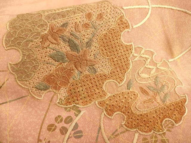 平和屋着物■中国三大刺繍　汕頭刺繍　スワトウ刺繍　訪問着　雪輪吉祥花文　暈し染め　金彩　正絹　逸品　AABL7485br