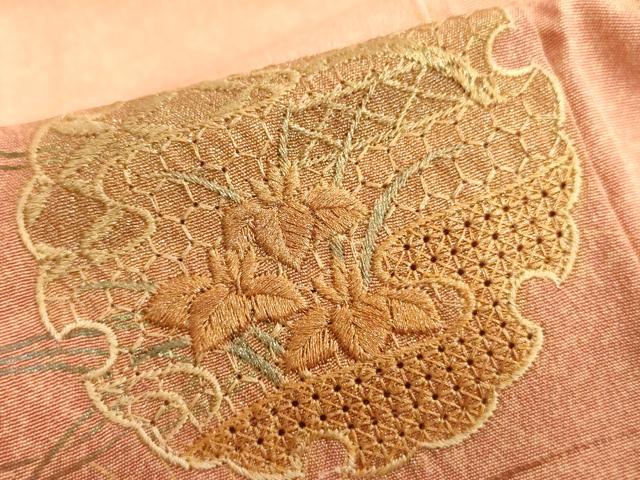 平和屋着物■中国三大刺繍　汕頭刺繍　スワトウ刺繍　訪問着　雪輪吉祥花文　暈し染め　金彩　正絹　逸品　AABL7485br