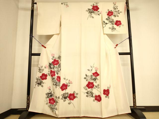 平和屋着物■訪問着　手描き　絞り　枝花文　正絹　逸品　AABL7488br
