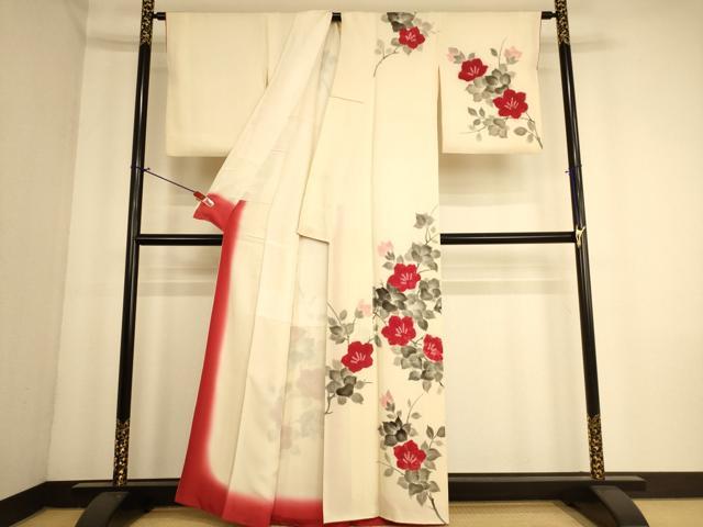 平和屋着物■訪問着　手描き　絞り　枝花文　正絹　逸品　AABL7488br