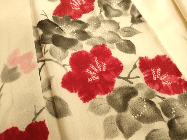 平和屋着物■訪問着　手描き　絞り　枝花文　正絹　逸品　AABL7488br