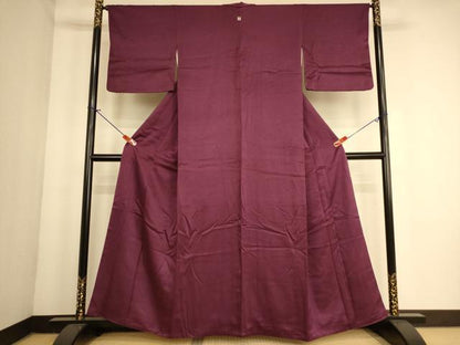 平和屋着物■上質な色無地　霞地紋　葡萄色　正絹　逸品　AABL7492br
