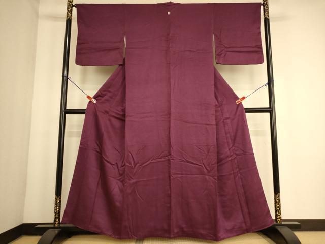 平和屋着物■上質な色無地　霞地紋　葡萄色　正絹　逸品　AABL7492br