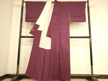 平和屋着物■上質な色無地　霞地紋　葡萄色　正絹　逸品　AABL7492br