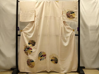 平和屋着物■訪問着　手描き　刺繍　雪輪人物風景文　金糸　金彩　正絹　逸品　AABL7498sx