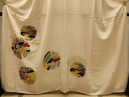 平和屋着物■訪問着　手描き　刺繍　雪輪人物風景文　金糸　金彩　正絹　逸品　AABL7498sx