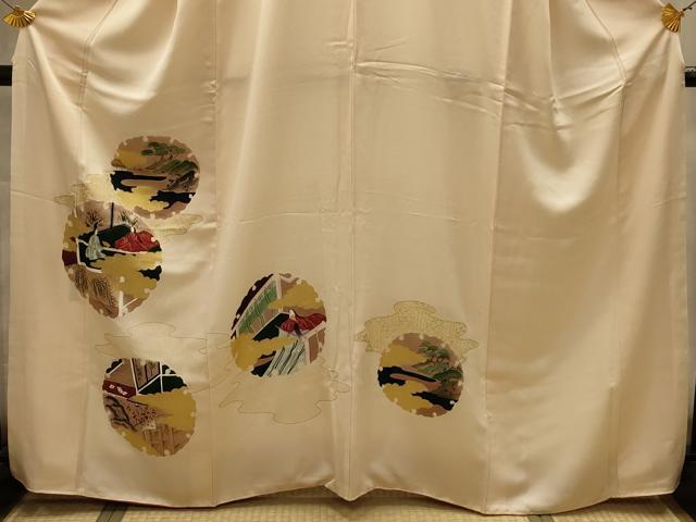 平和屋着物■訪問着　手描き　刺繍　雪輪人物風景文　金糸　金彩　正絹　逸品　AABL7498sx